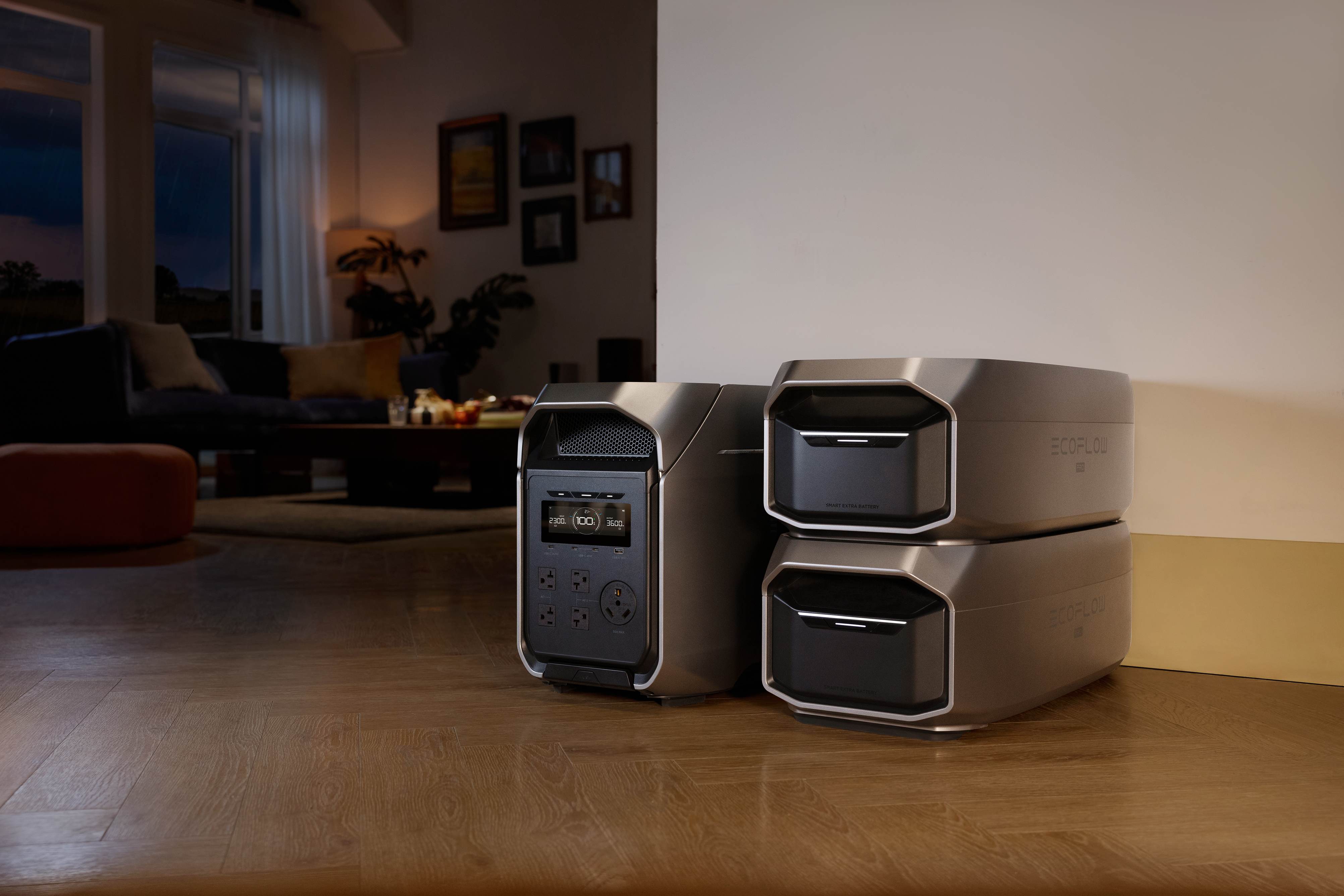 EcoFlow DELTA Pro Ultra X system with two expansion batteries, showcasing modular, high-capacity home backup power.