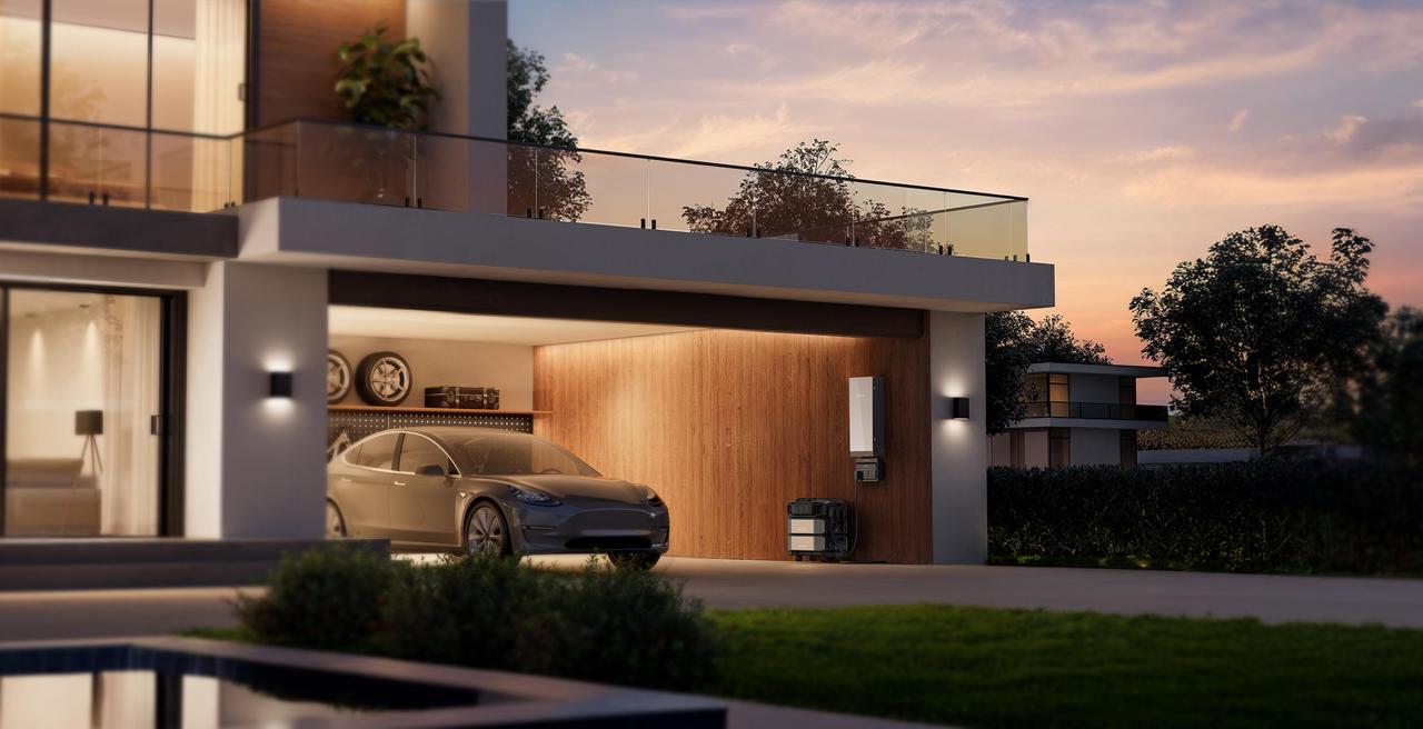 EcoFlow DELTA Pro Ultra X whole-home backup power station placed in modern garage for home and EV charging during blackouts