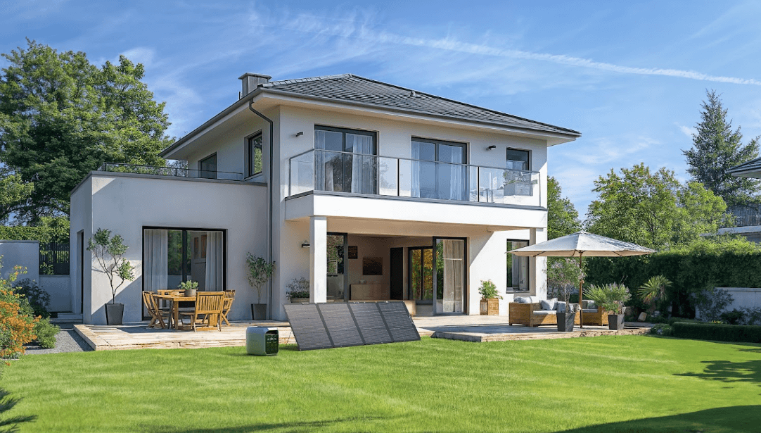 House with 220 W panels in the garden