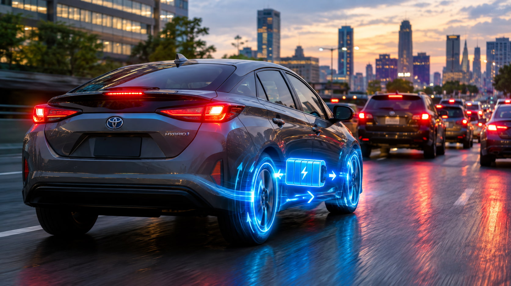 Hybrid car charging through regenerative braking