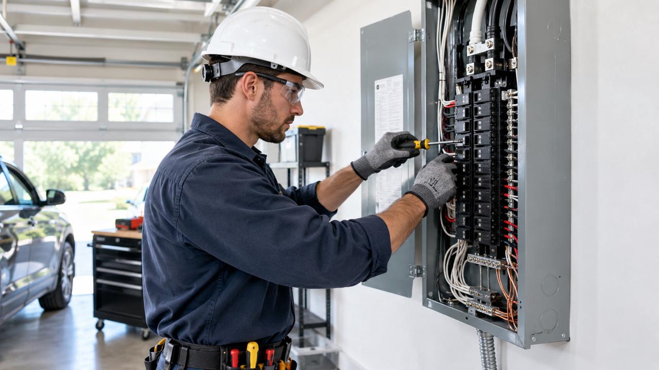 Electrician installing a new electrical panel