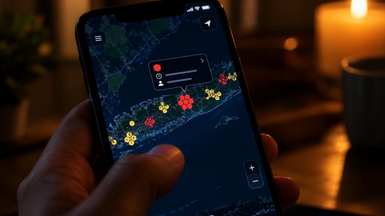 Close-up PSEG outage map smartphone display