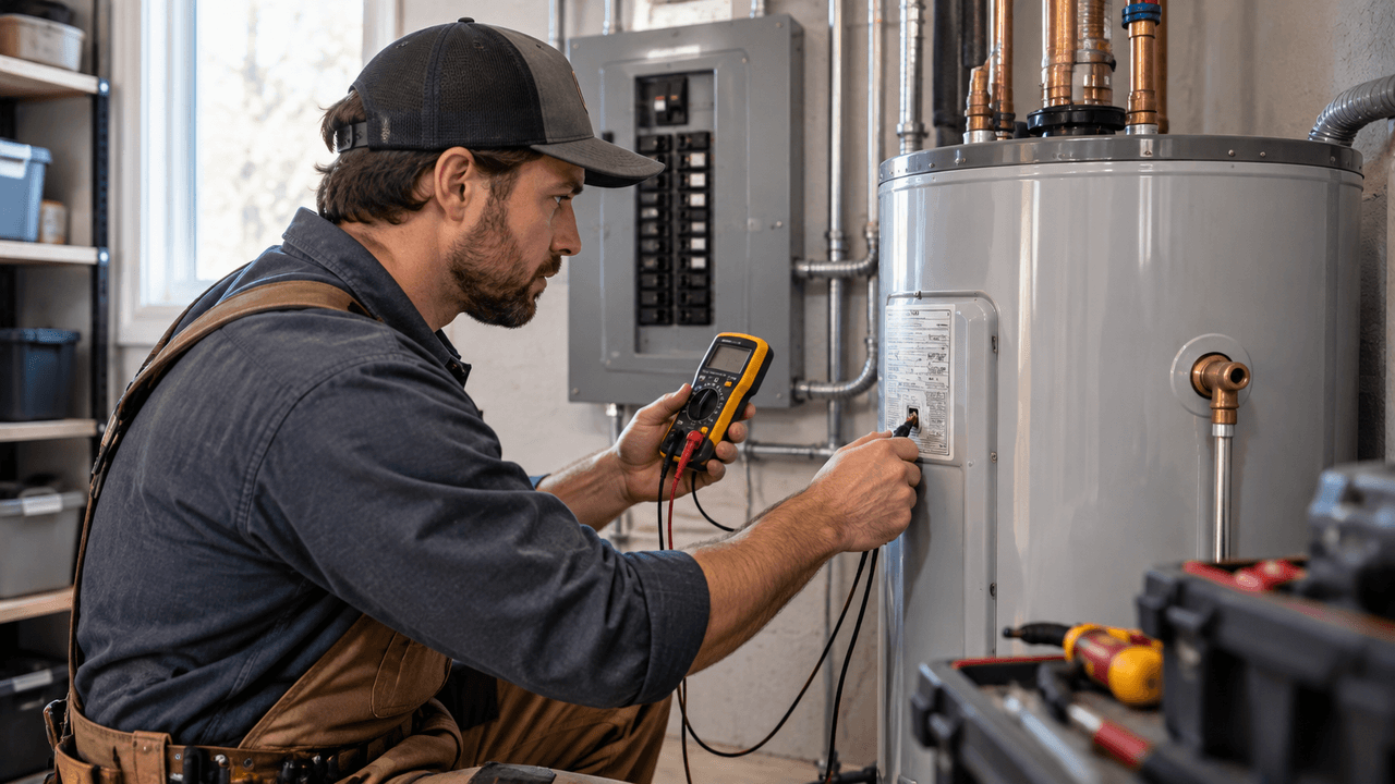 Electrician calculating water heater amperage