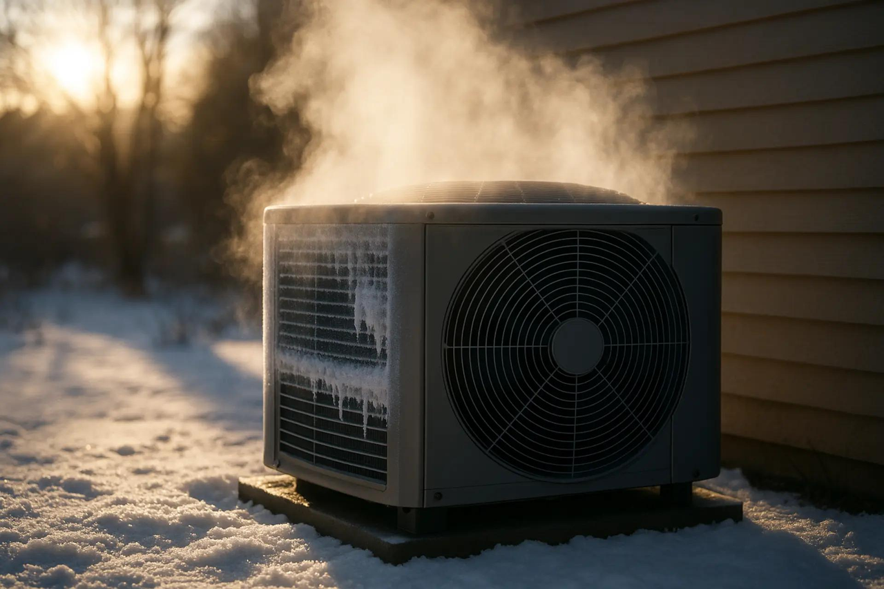 Heat pump defrosting in snowy winter conditions